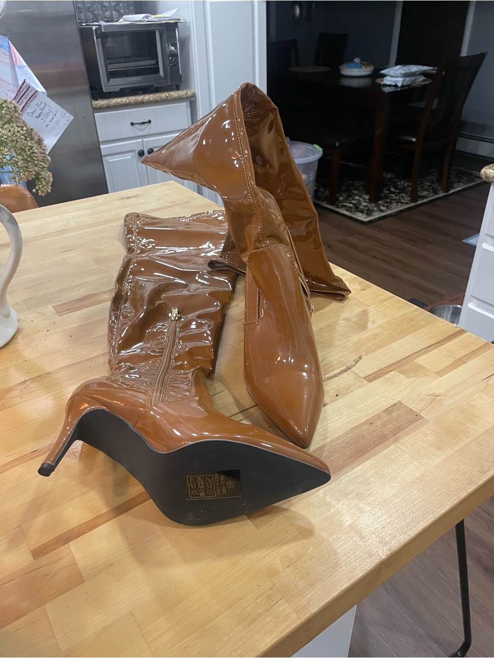 Over-the-Knee Patent Pointed-Toe Stiletto Boots - Brown